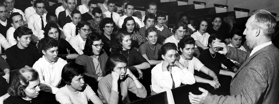 The 1957 England choir rehearses